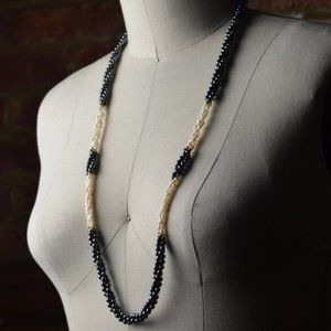 Vintage 1950s Freshwater Pearl & Black Onyx Necklace